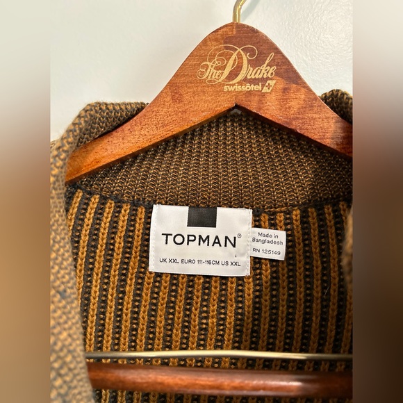 TOPMAN 1/4 Zip Sweater Mock Neck Stripped Brown Black - Picture 7 of 7